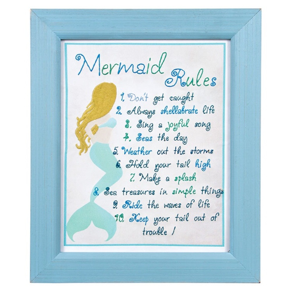 NWT mermaid rules stichery sign plaque blue
